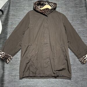 Weather Tamer Coat Womens M Brown Cheetah Print Long Sleeve